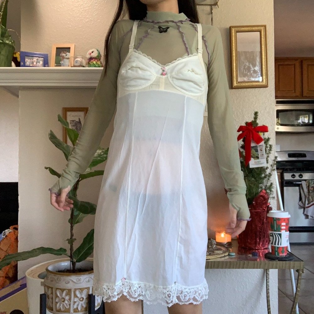Vintage Yellow Floral Embroidered Mini Slip Dress